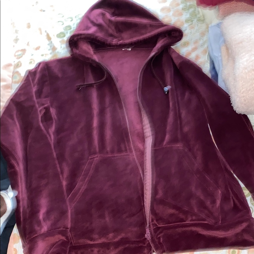 SHEIN Burgundy Velvet Hoodie